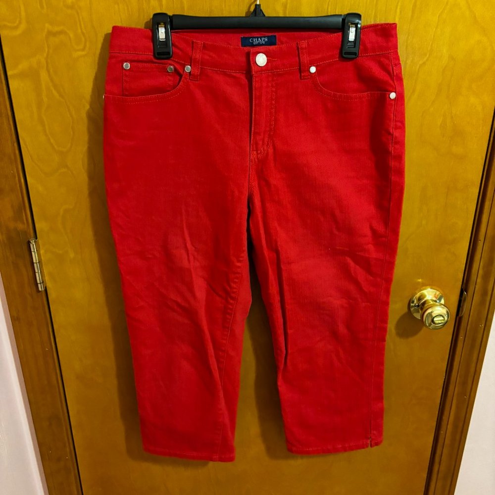 WOMEN'S CHAPS CAPRI STRETCH JEANS RED COLOR SIZE 8 - Picture 2 of 13